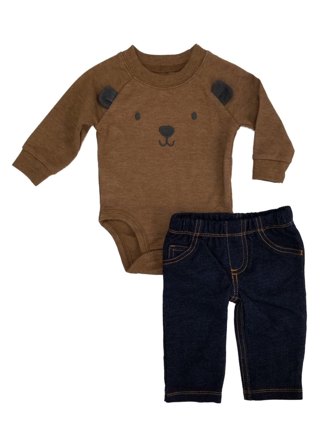 New Carter's Boys 2 Piece Bodysuit Teddy Bear Top & Faux Blue Jean Set 6 12m 24m