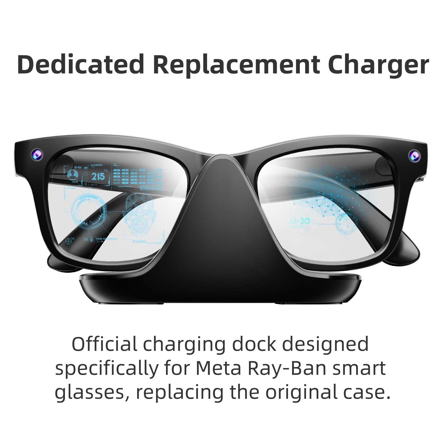 Ray-ban Meta Glasses Charging Station for RW4006/RW4008 with Fast USB-C Charging & LED Indicator Black Accessory