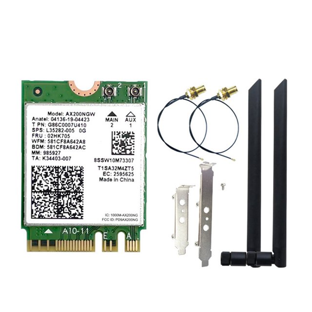 Tarjeta WiFi 6 AX200NGW + Antena 8DBI, Adaptador WiFi Bluetooth 5.2 de 2,4 GHz y 5 GHz, Tarjeta de Red Inalámbrica de 2974 Mbps para 10/11