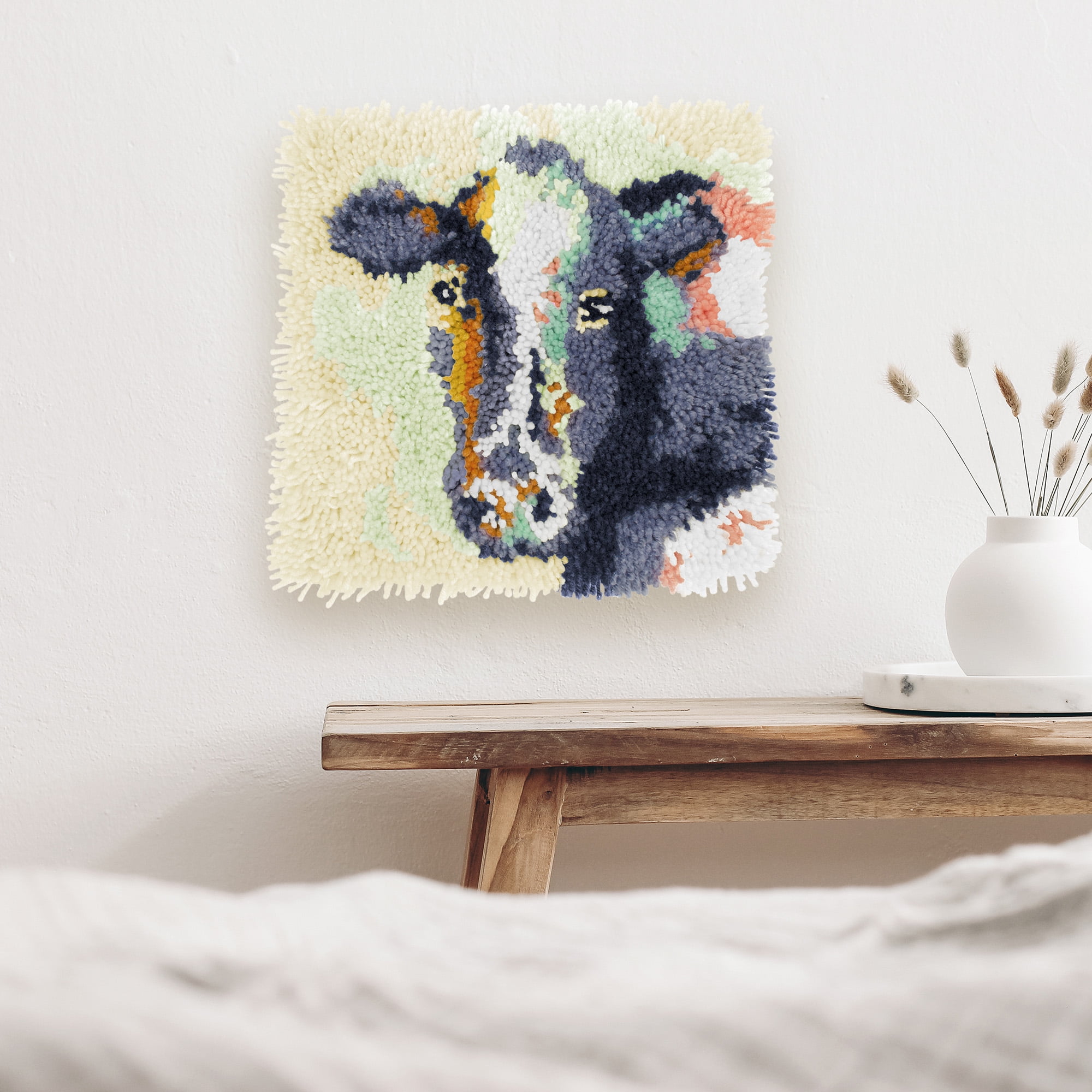 Needle Creations Latch Hook Kit 12"x12" Cow, 1 Piece