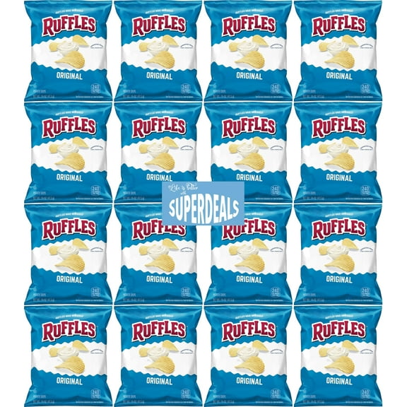 Ruffles Potato Chips, Original, 1.5 Ounce Bag (Pack of 16) Value Pack Bundled by SUPERDEALS with Mystery Gift