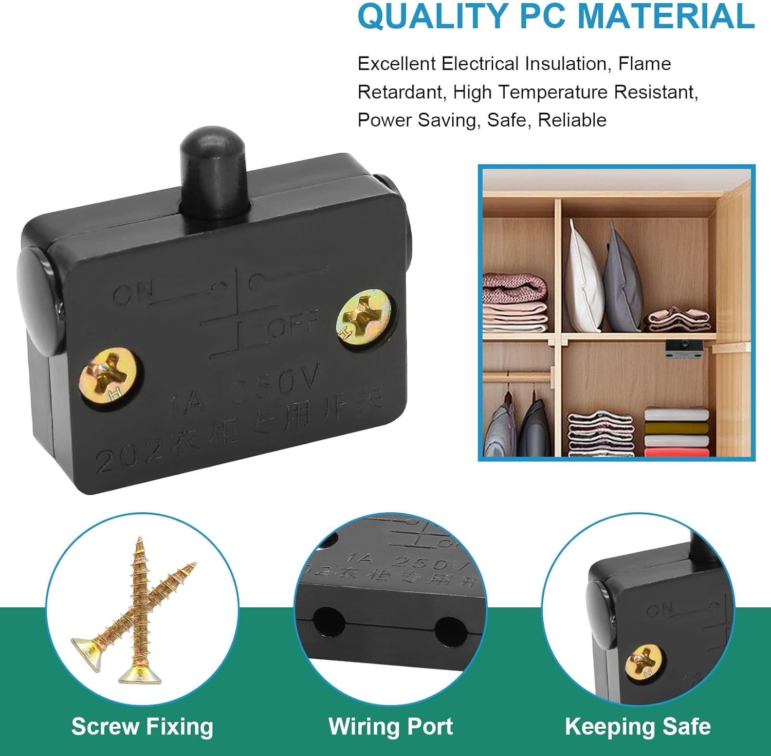 Lot De 2 Interrupteurs De Porte De Placard 1 A 250 V - Interrupteur De Commande Automatique Pour Tous Les Types De Portes D'armoires (noir