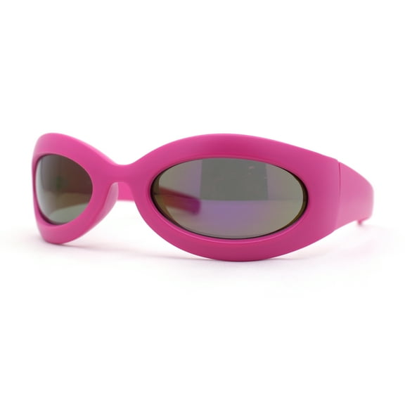 Trendy Thick Plastic Exaggerated Oval 90s Sport Sunglasses Fuchsia - Purple Mirror