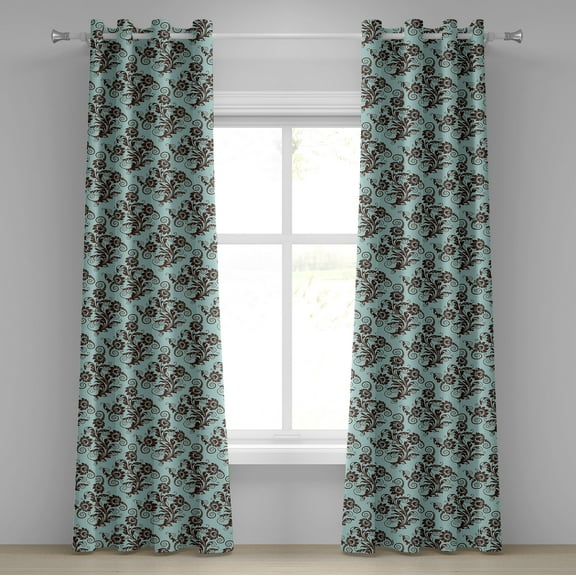 Ambesonne Art Nouveau Grommet Curtain, Vintage Damask, 50" x 120", Seal Brown and Pale Blue