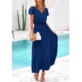 thumbnail image 3 of Vestido largo PRETTYGARDEN Verano 2025 con cuello en V y volantes, azul oscuro, 3 of 9