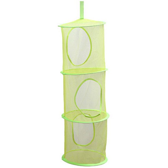 3 Compartments Hanging Bag Useful Mesh Cloth Foldable Organizer Storage Basket for Home