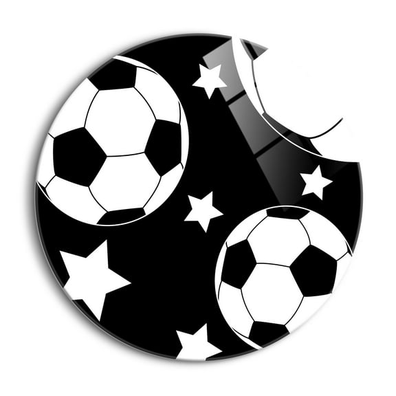 Soccer Balls White Stars 24 inch Glass Round Wall Hanging Sign