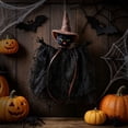 thumbnail image 6 of Halloween Hanging Ornament, Witch Pumpkin Black Cat Tattered Cloth Pendant, 23cm Vintage Style Fabric Decor for Tree Door Window Home Bar Holiday Party Arrangement, 6 of 6