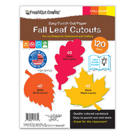 FreshCut Crafts Punch Out Paper Cutouts, Fall Leaf Shapes, 120 Pieces
