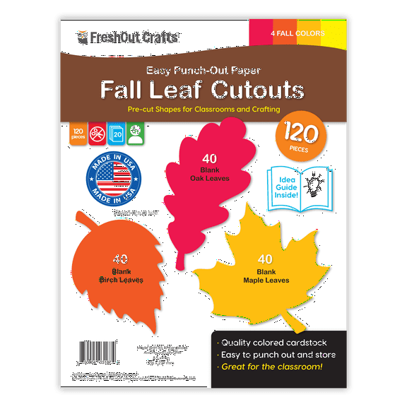 FreshCut Crafts Punch Out Paper Cutouts, Fall Leaf Shapes, 120 Pieces