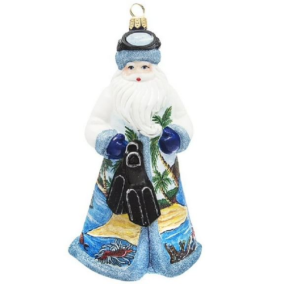 Glitterazzi Scuba Diver Santa Polish Glass Christmas Ornament Decoration New