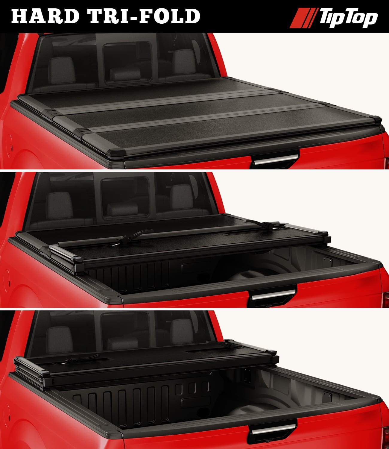 TIPTOP Tri-Fold Hard Tonneau Cover Truck Bed FRP On Top For 2007-2024 CHEVY Silverado 1500 & GMC Sierra 1500 with 6.6ft Bed (78.9") |Not for CarbonPro Bed| TPM3 |