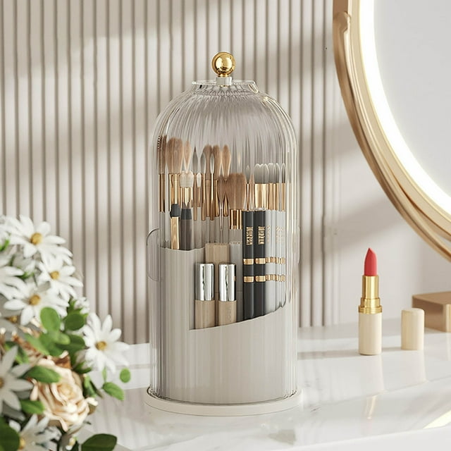 Rotating Cosmetic Storage Box Transparent Sliding Lipstick Storage Rack Desktop Makeup Brush Dressing Table Pen