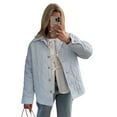 thumbnail image 1 of Gupgi Manteau Matelassé à Rayures pour Femmes, Col Rabattu, devant à Boutons, Manteau Matelassé Automne Hiver, Manches Longues, Veste Rembourrée, Vêtement d'Extérieur, 1 of 9