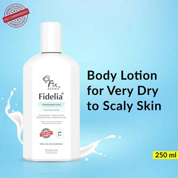 Fidelia Hydrating Body Lotion for Dry Skin, Eczema, Psoriasis, Strawberry legs & Dermatitis 250ml