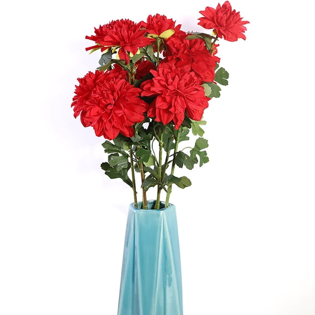 Daboolka Ramo de Flores de simulación de Flores de Dalia Artificial de 2 Cabezas para decoración del hogar (Rojo)