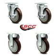 thumbnail image 2 of 5 Inch Maroon Polyurethane Swivel Top Plate Caster Set with 2 Brakes 2 Rigid SCC, 2 of 2