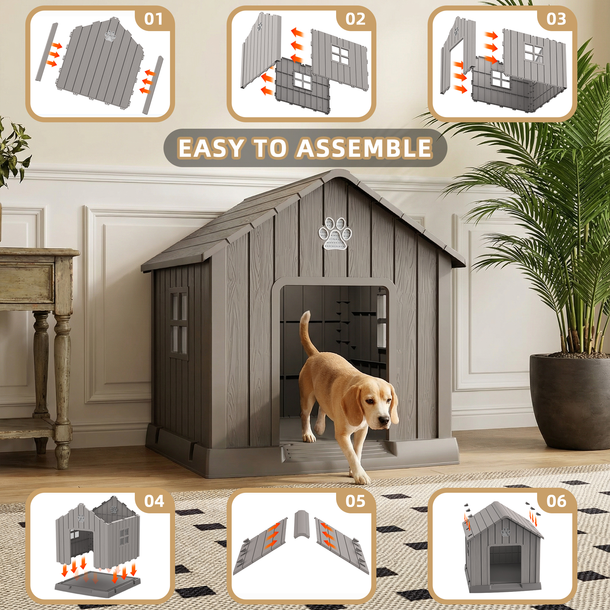 MAYEERTY All-Weather Outdoor Dog House, UV-Protected Pet Shelter for Garden Retreat, Brown