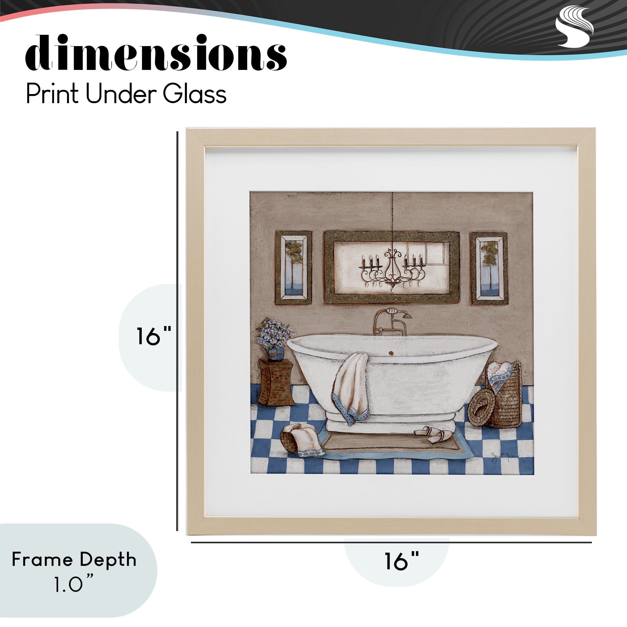 Stupell Industries Checkered Bathroom & Chandelier Birch Framed Print Under Glass, design by Janet Tava