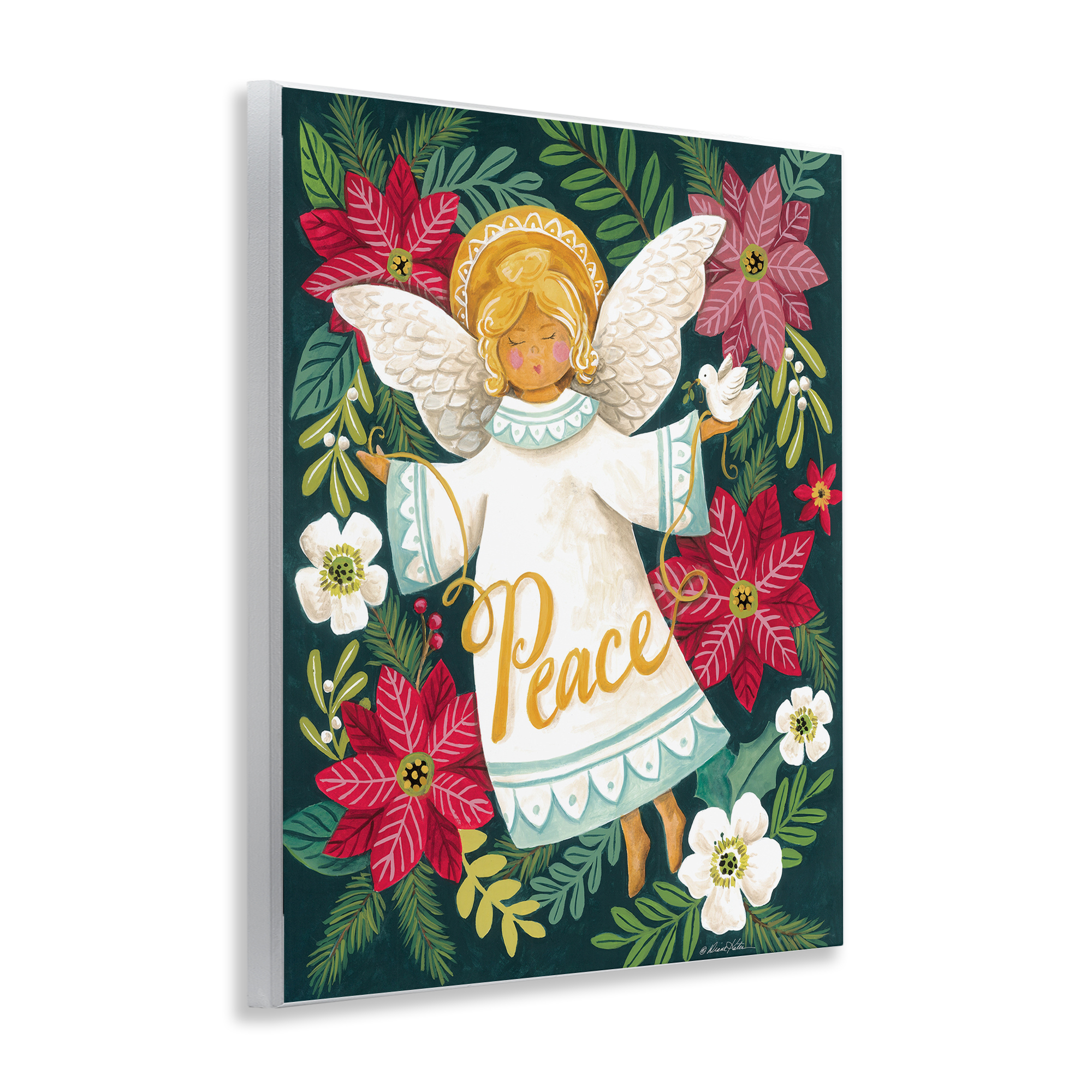 Angel with Peace & Botanicals Wall Plaque Art, design by Diane Kater