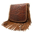 thumbnail image 2 of Western Genuine Leather Floral Tooled Fringe Womens Crossbody Bag, 2 of 4