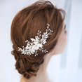 thumbnail image 3 of Peineta nupcial para boda, accesorios para el cabello con flores de cristal, piezas para el cabello nupcial para mujeres y niñas (color plateado), 3 of 5
