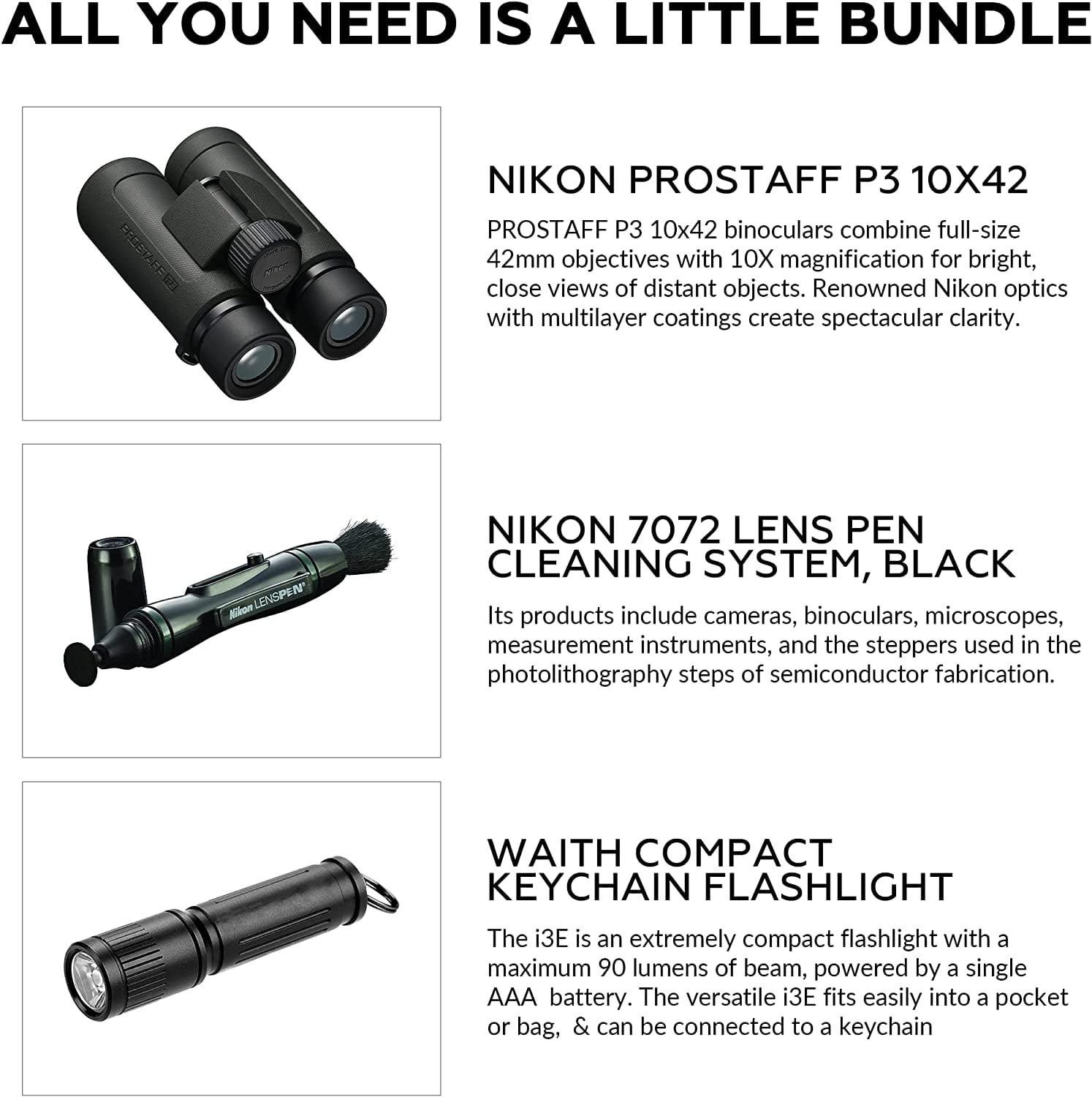 Nikon PROSTAFF P3 10x42 Binoculars With Lens Pen, & Flashlight Kit
