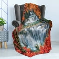 thumbnail image 4 of Waterfall Soft Flannel Fleece Blanket, Waterfalls Like Stairs in Forest Hidden in the Botanic Seasonal Trees, Cozy Plush for Indoor and Outdoor Use, 50" x 70", Orange Red and White, by Ambesonne, 4 of 5