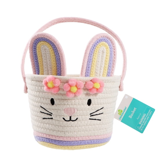 Easter Flower Girl Bunny Woven Basket, Multi-Color, Way To Celebrate, 7.7 x 8.7 Inch