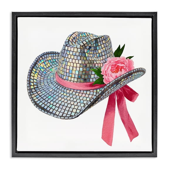 Stupell Industries Glam Chic Bow on Disco Hat Black Floating Frame Canvas Art, 18 x 18, by Amanda Greenwood