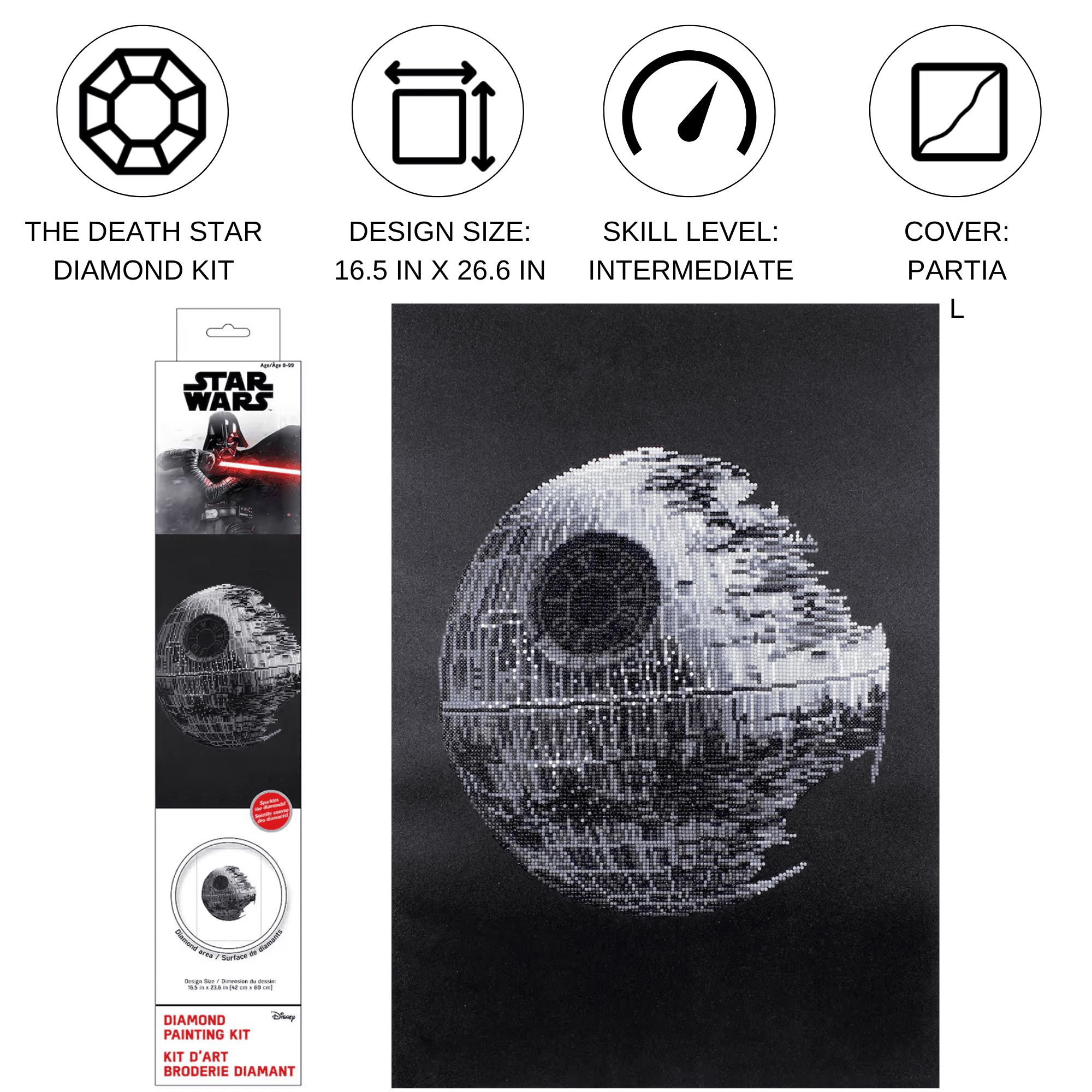Diamond Dotz The Death Star, Star Wars Diamond Painting Kits for Adults - Diamond Art Kits a Relaxing Creative Craft Kit with Dotz Gems 16.5"x23.6"