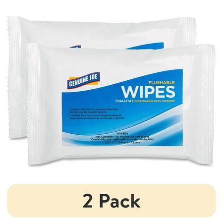 (2 pack) Genuine Joe Flushable Personal Cleansing Wipes, 48 Sheets Per Pack