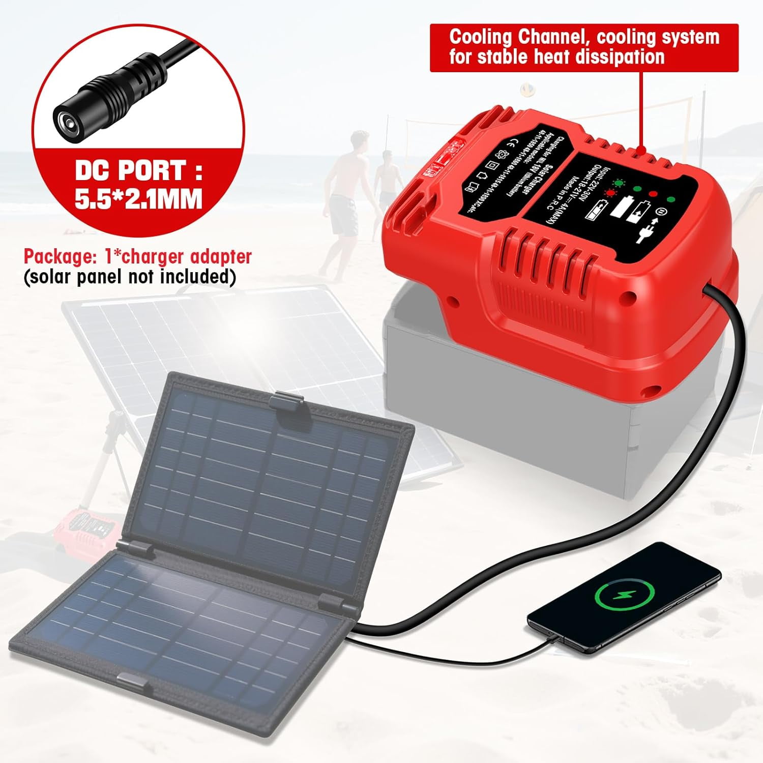 Solar Charger Adapter for Craftsman 20V  Battery,Portable,Outdoor Work,Camping