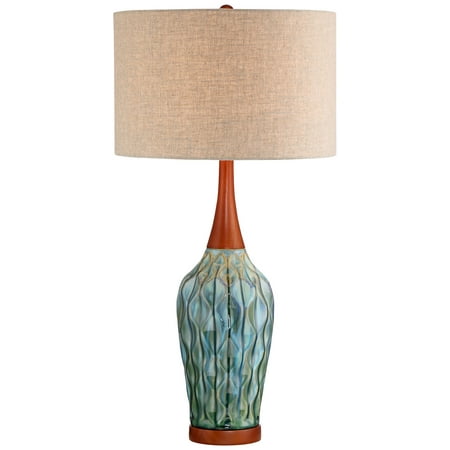 360 Lighting Rocco Blue Ceramic Mid Century Table Lamp With Table Top Dimmer Walmart Com Walmart Com