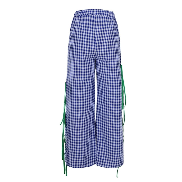 Wyobmus Women's Gingham Print Long Pants High Waisted Pants