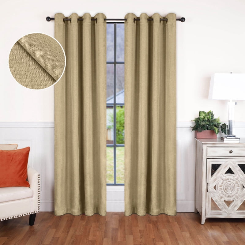 Superior Linen Blackout Curtains Set of 2, Grommet Header Curtain Panel Pair, Ivory, 52"W x 84"L