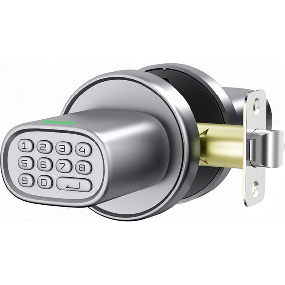 Door Lock Knob with Keypad Keyless Entry Door Knob Electric Coded Indoor Door Knob for Interior Doors Thickness up to 2-1/4", Bedroom, Home Office, Garage, 4xAA Alkaline Battery, M1 Silver
