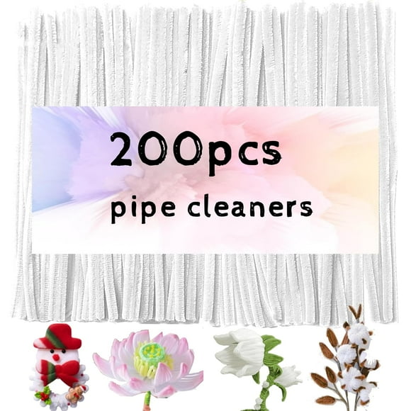 TEMOGU-White Pipe Cleaners for Crafts,200PCS Chenille Stems,Craft Supplies,Thick Chenille Stems Fuzzy Wire Sticks Holiday Decorations and Christmas