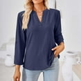 thumbnail image 4 of Blouses For Women Business Casual Clearance Long Sleeve Shirts V Neck Solid Blouses Dressy Casual Tunic Tops Navy S, 4 of 6
