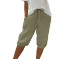 thumbnail image 2 of HKYNLAG Linen Shorts for Women 2026 Drawstring High Waist Knee Length Bermuda Short Loose Comfy Casual Summer Shorts with Pocket Army Green M, 2 of 5