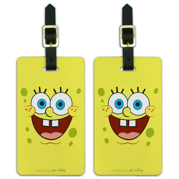 SpongeBob Goofy Smile Face Luggage ID Tags Suitcase Carry-On Cards - Set of 2