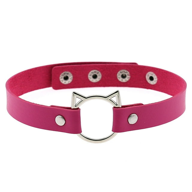 Collier Ras-de-Cou pour Femmes Tête de Chat Ajustable Collier Gothique Ras-de-Cou Faux Cuir