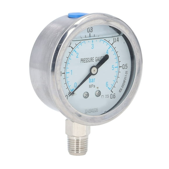 Pressure Gauge 1/4 NPT Accuracy Level 2.5 Transparent Dial Vacuum Pressure Gauge with Stainless Steel Housing 0 to 0.6Mpa