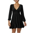 thumbnail image 1 of QIPOPIQ Robe à Manches Longues pour Femme à Col en V Robe Décontractée Robe à Col en V à Manches Longues Robe Longue à Taille Liquidation, 1 of 8