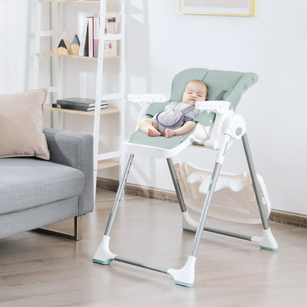 Marque Baby joy Chaise haute convertible pliable pour bébé avec roues  réglable en hauteur inclinable Gris