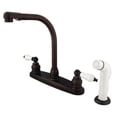 thumbnail image 4 of Kingston Brass GKB719  GKB719 Water Saving Victorian High Arch Kitchen Faucet with Oak & Porcelain Lever Handles, Satin Nickel with Polished Brass, 4 of 7