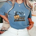 thumbnail image 6 of Happy Halloween T-Shirt, Cute Pumpkin Jack-O’-Lantern with Witch Hat Ghosts and Bats Graphic Tee, Fun Spooky Season Shirt, Fall Festival Outfit, 6 of 7