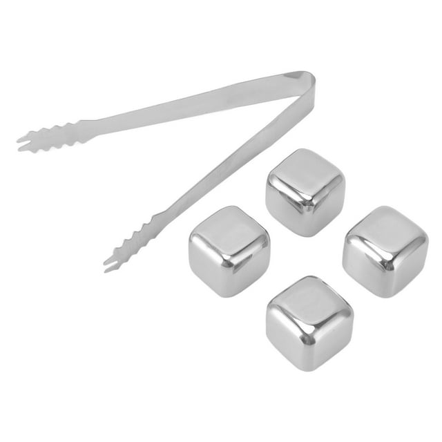 Beverage Chilling Stones, Wear Resistant No Dilution 304 Food Grade Stainless Steel Ice Cubes For Kitchen 4pcs With Ice Tong
