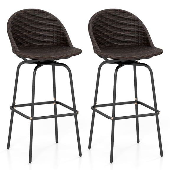 Costway 2 PCS 30” Patio Swivel Bar Stools with 400 LBS Capacity Metal Frame, Contoured Seat Mix Brown