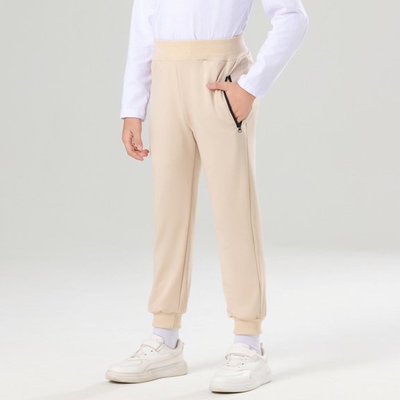 FSYBOA Boys Jogger Sweatpants Size 8,Elastic Bottom Elastic Waist Relaxed Fit Solid Color Fall Pants Beige